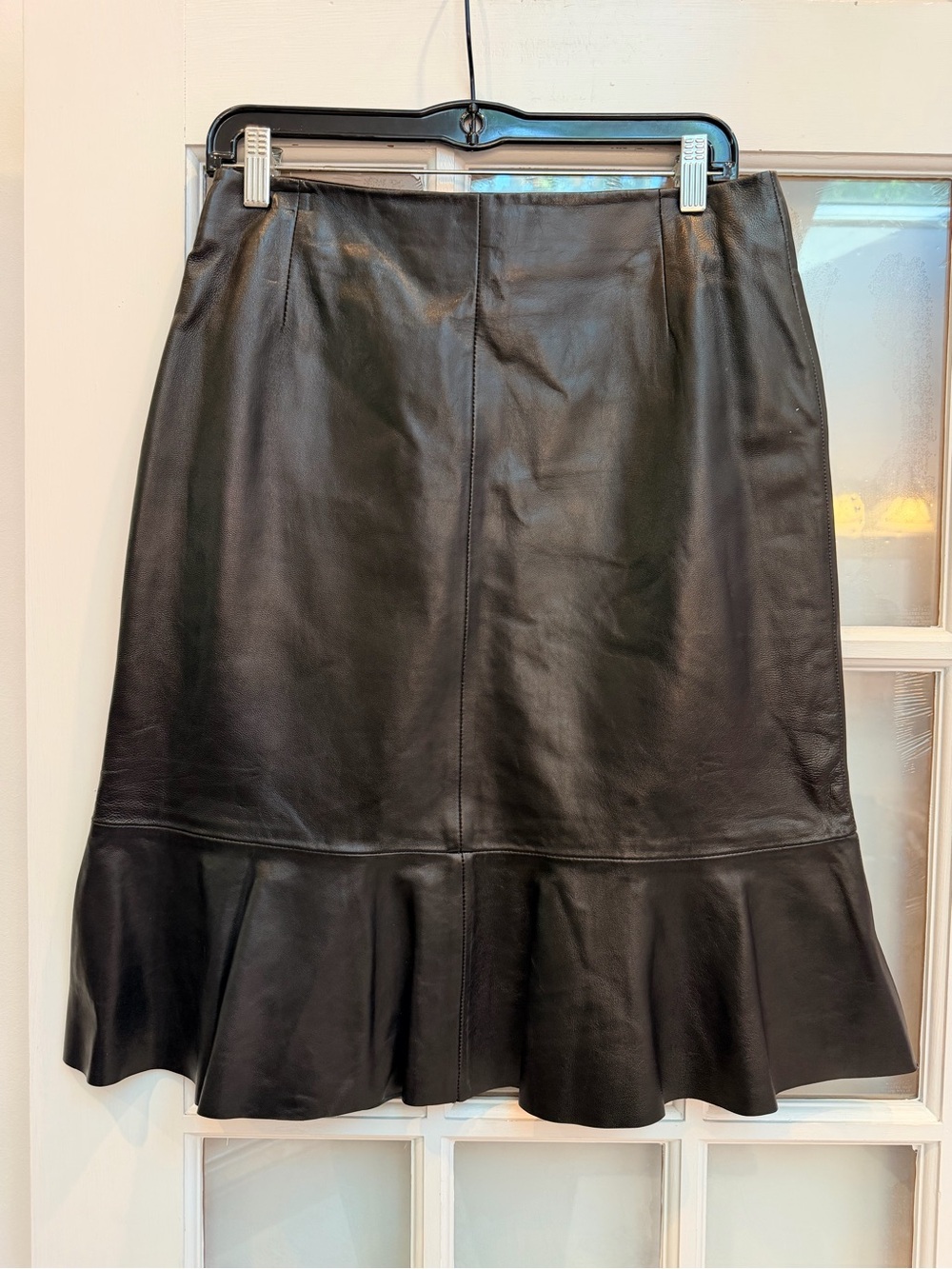 Vintage MARGARET GODFREY Black Mermaid Flounce Genuine 100% Leather Skirt Size 6